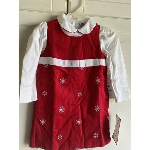 Hartstrings Dress Red Corduroy Jumper Sz 12 Month Winter Christmas Snowflake Top - Picture 1 of 9